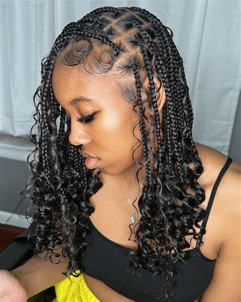 box braids with curly hair at the end|short braids with curls at the end.